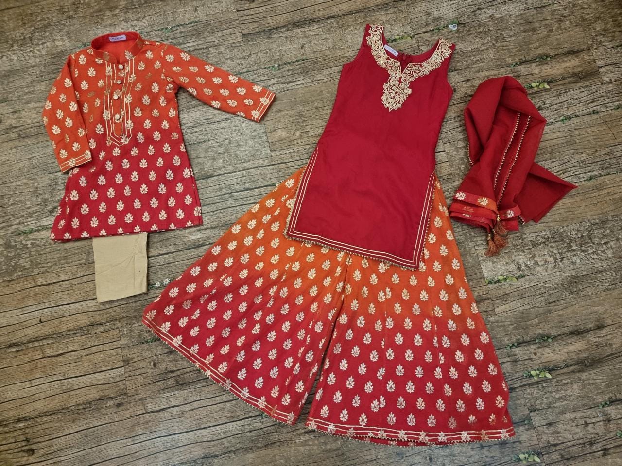 Orange and red shaded kurta and palazzo set