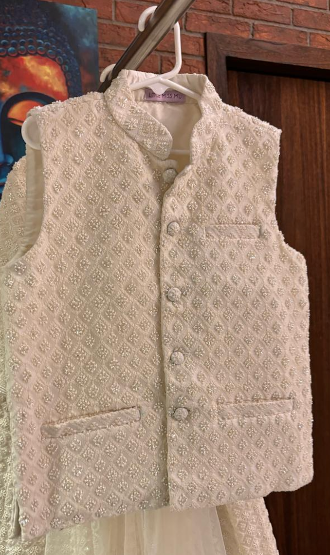 Royal pearl work chikankari kurta and bandi set