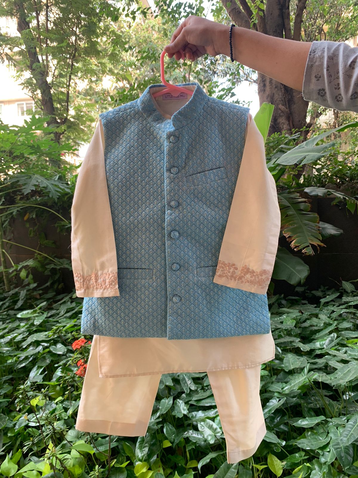 Light blue chikankari bandi set