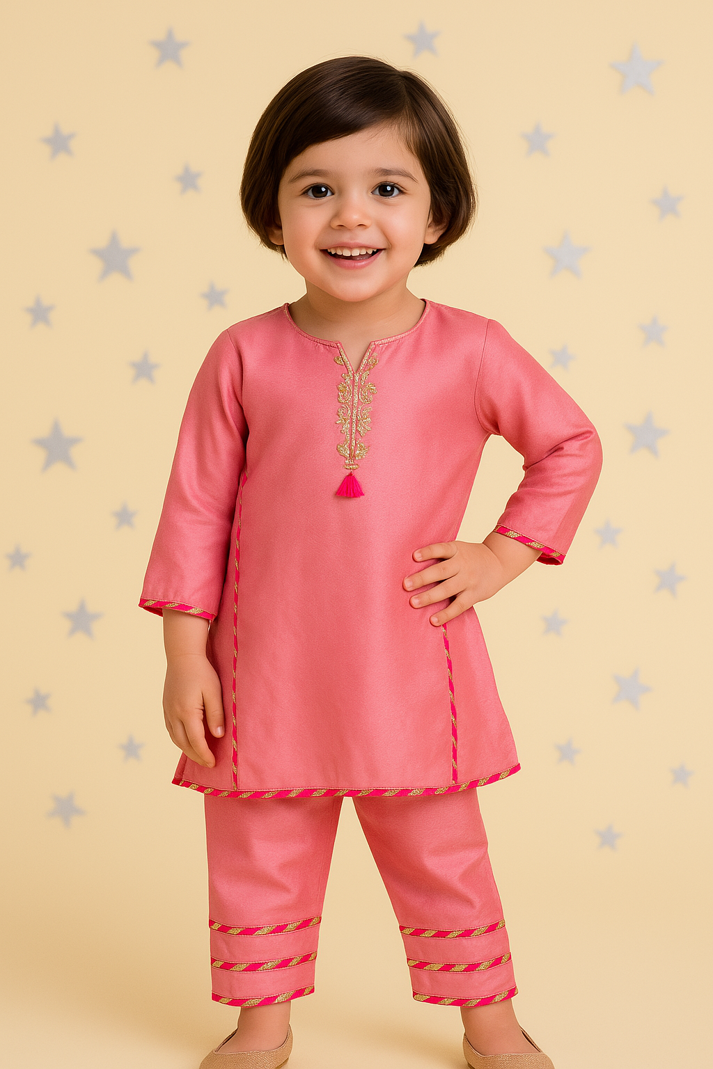 Rose pink A line kurta set