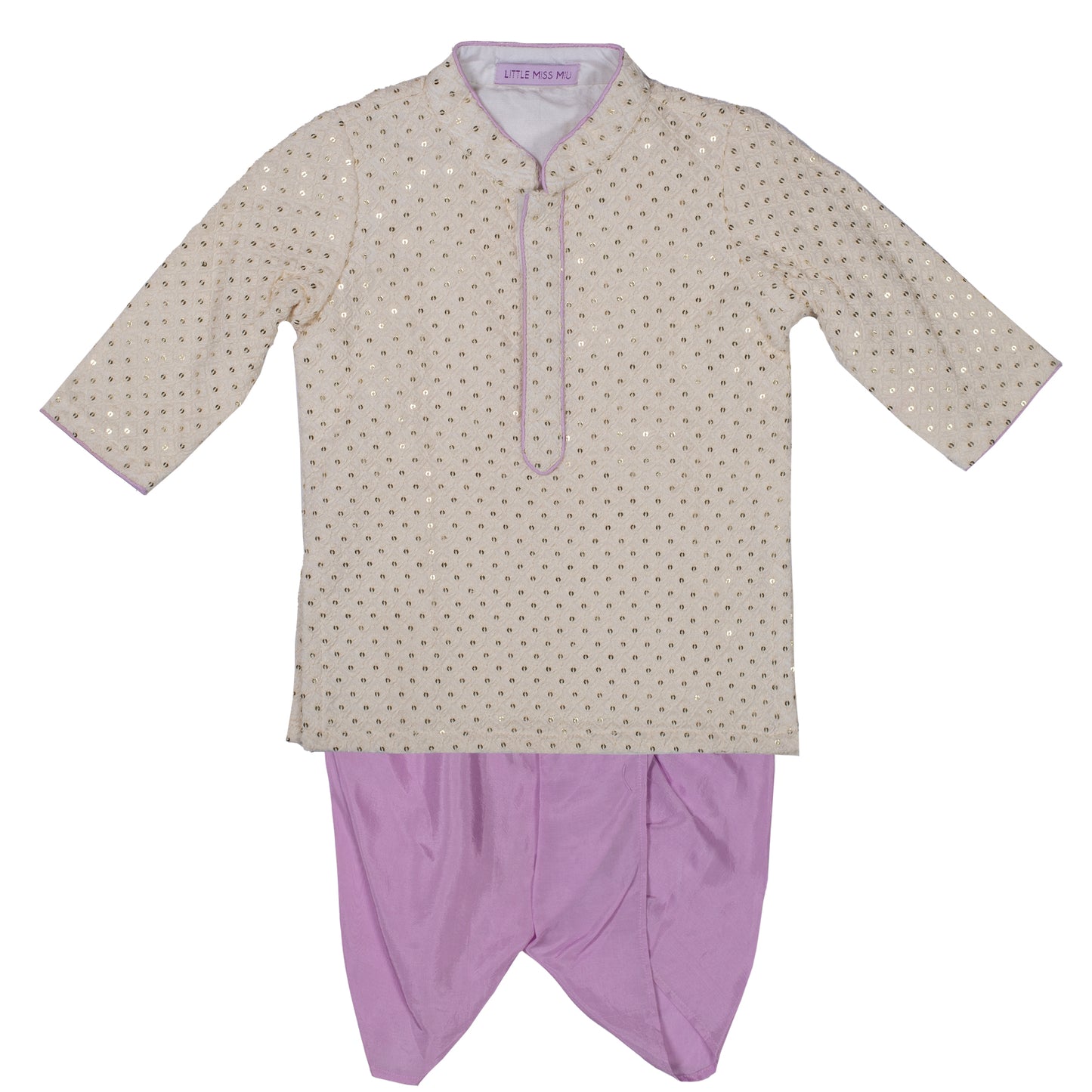 Royal sequinned chikankari kurta & pink dhoti set