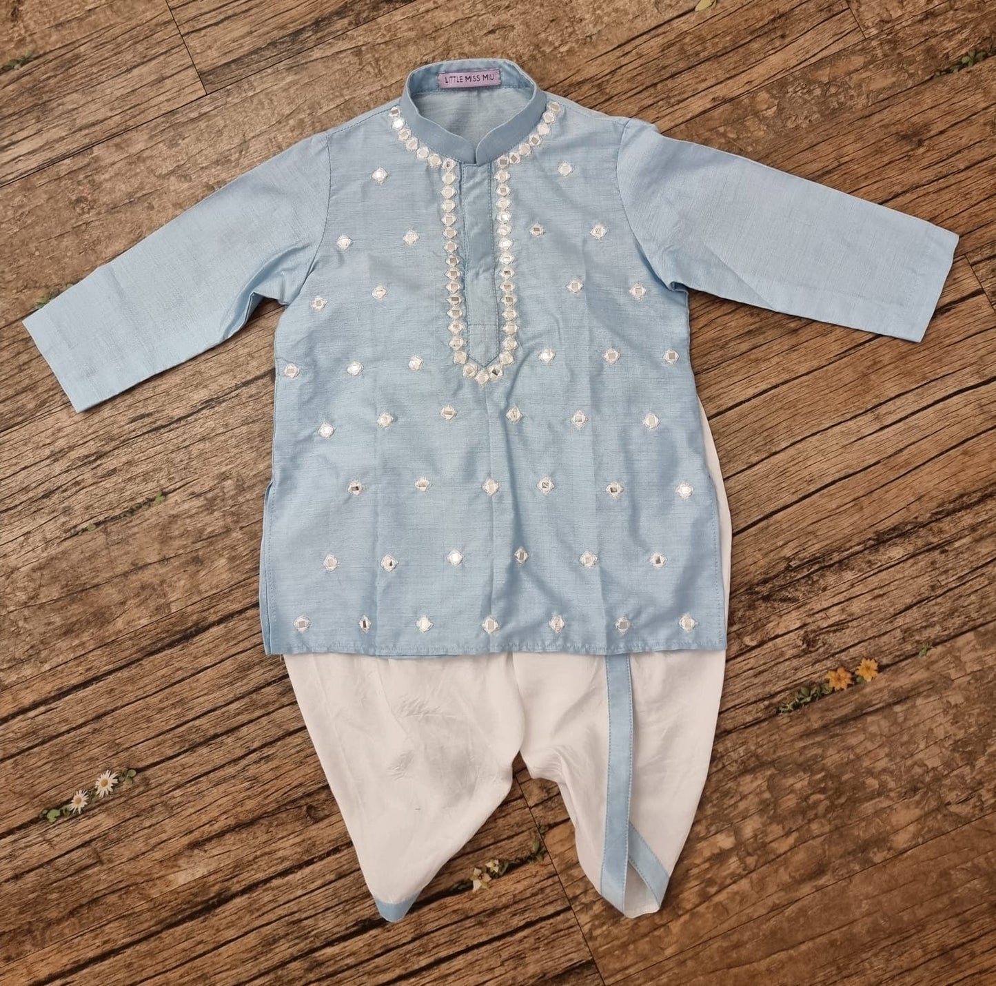 Powder blue mirror work kurta set