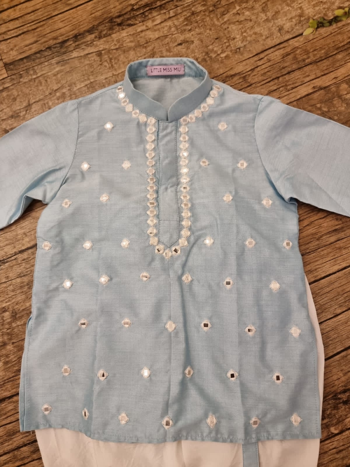 Powder blue mirror work kurta set