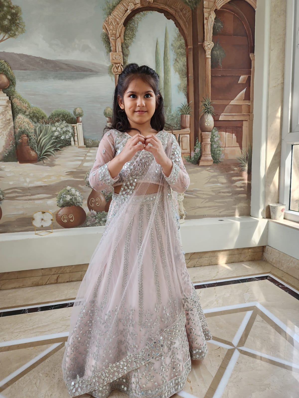 Smashing Ice pink mirror work lehenga set