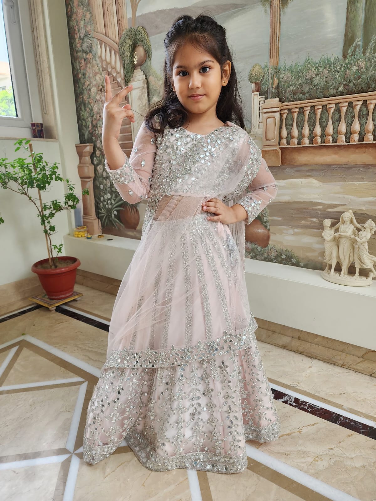 Smashing Ice pink mirror work lehenga set