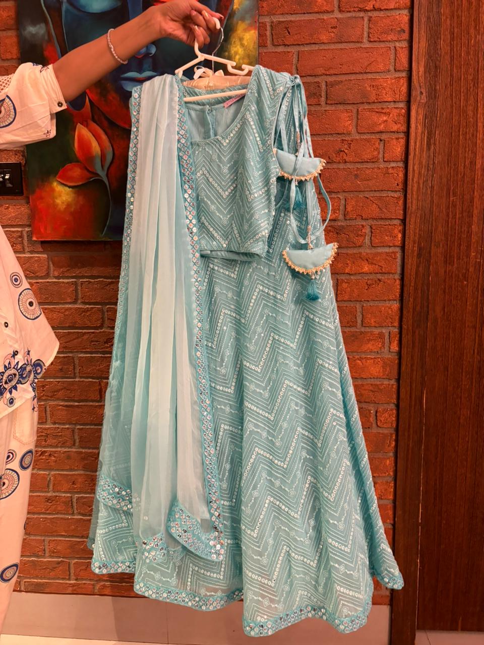 Azure blue mirror work lehenga set