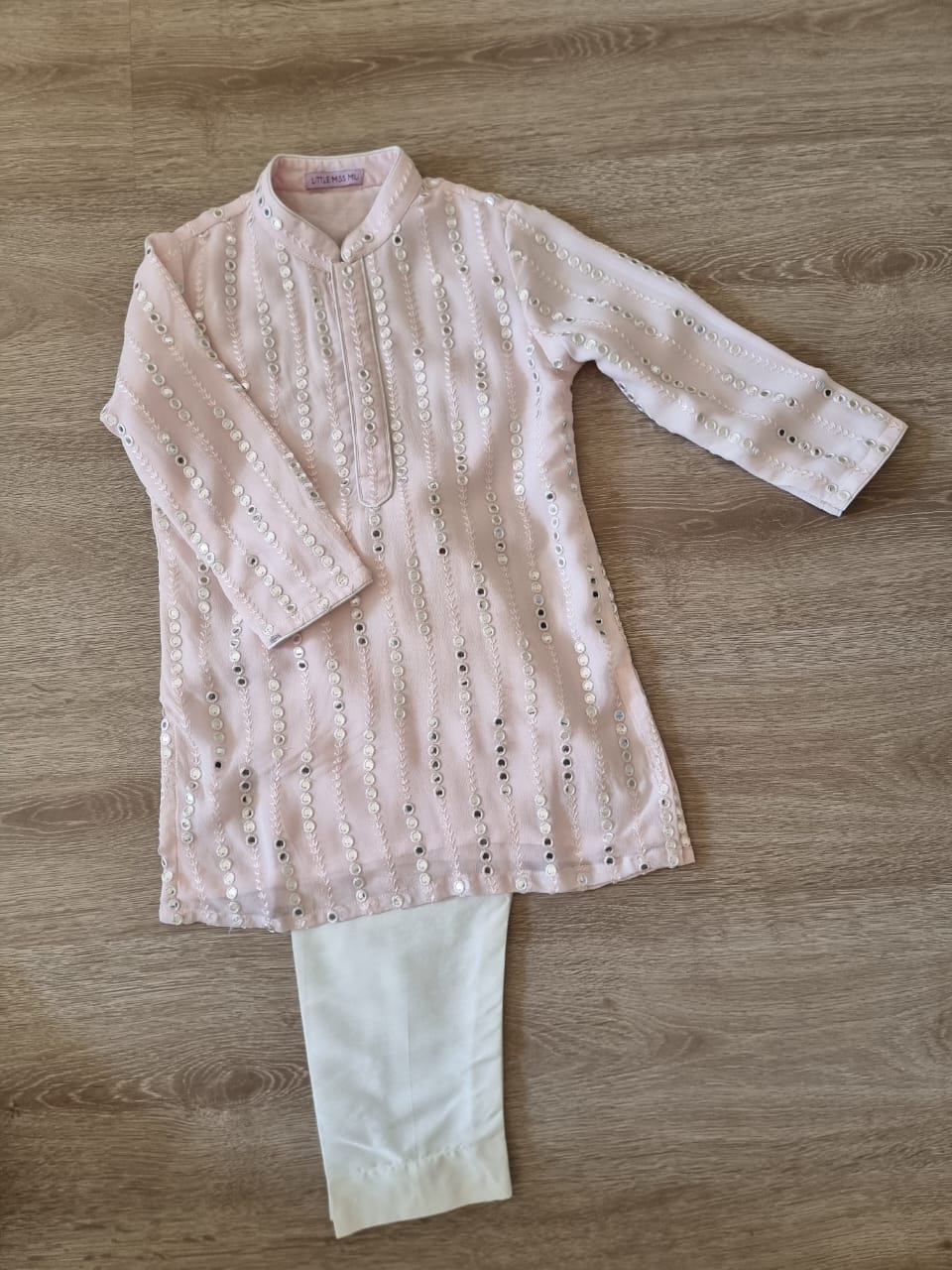 Ice pink mirror work kurta set