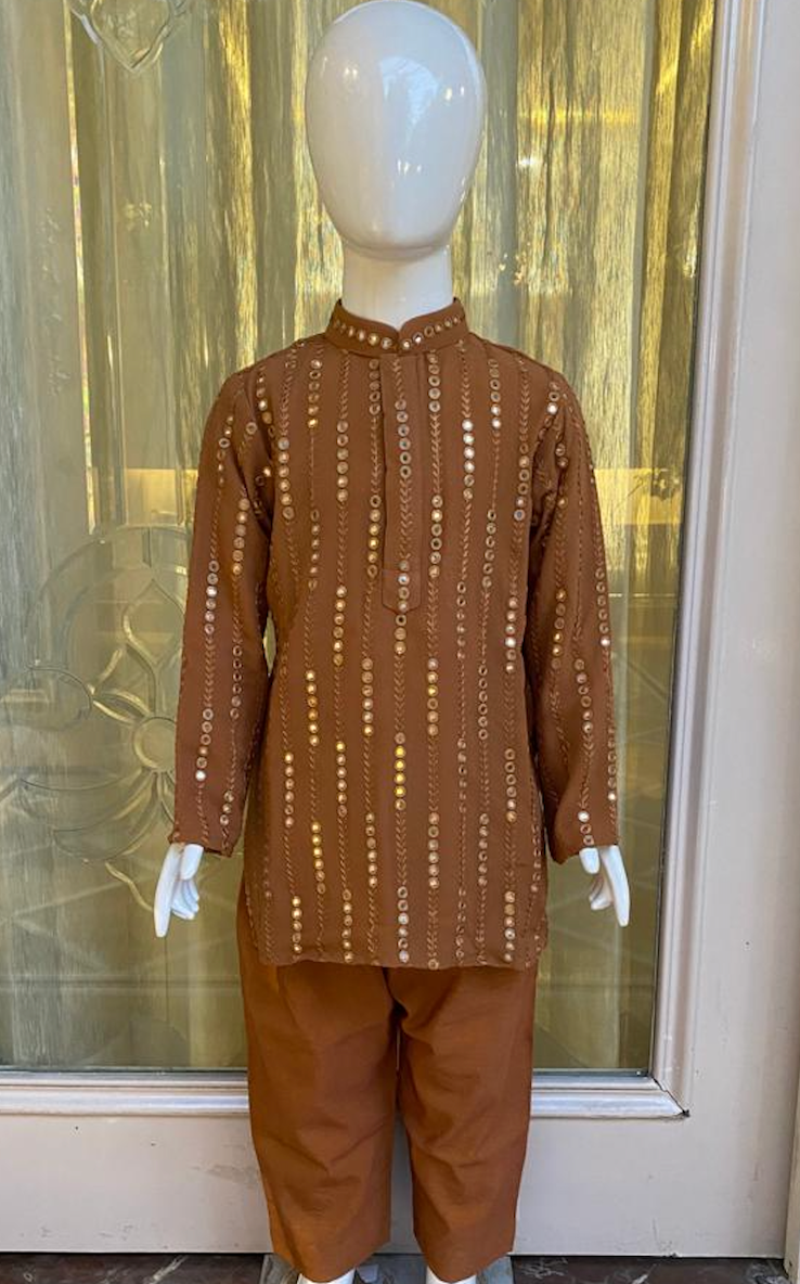 Coffee colour mirror work kurta set