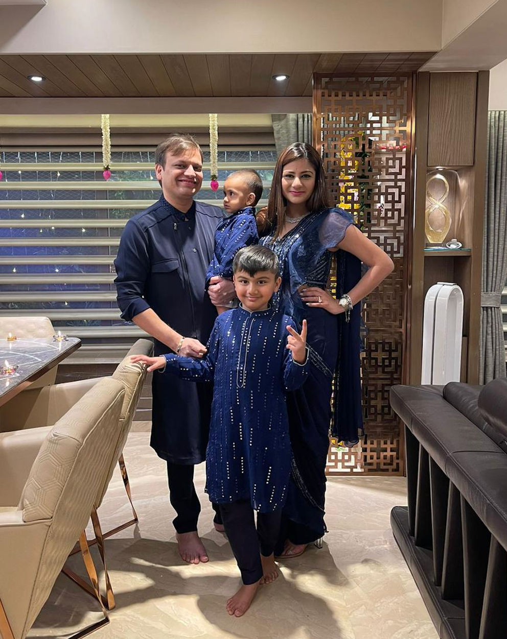 Dark blue mirror work kurta set