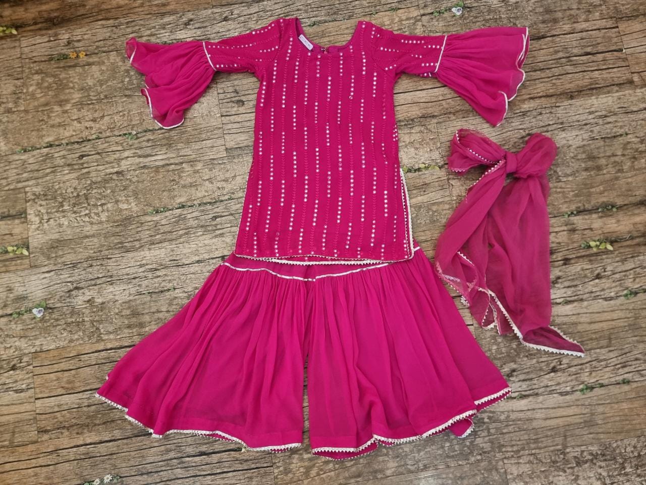 Hot rani pink sharara set