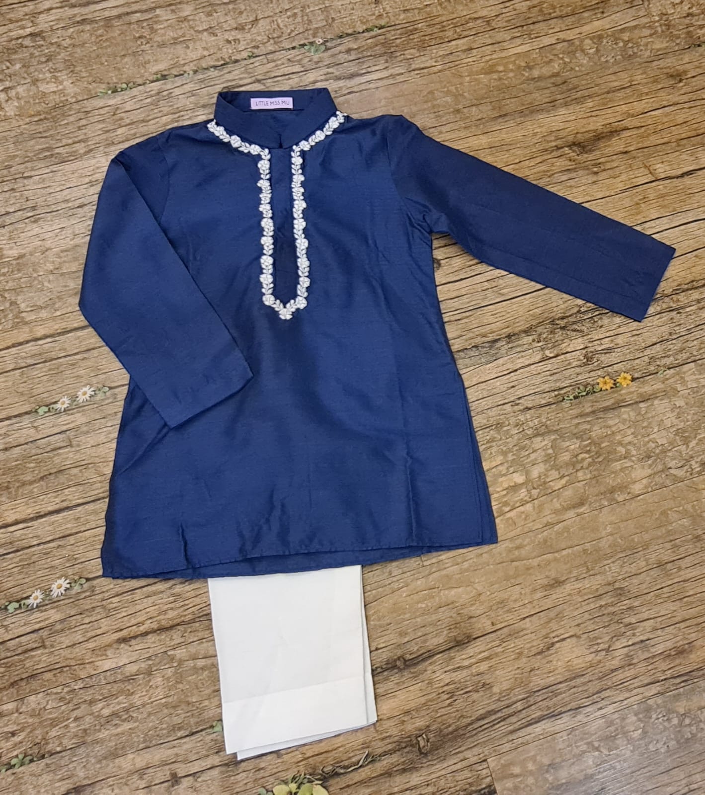 Dark blue kurta set with dori work
