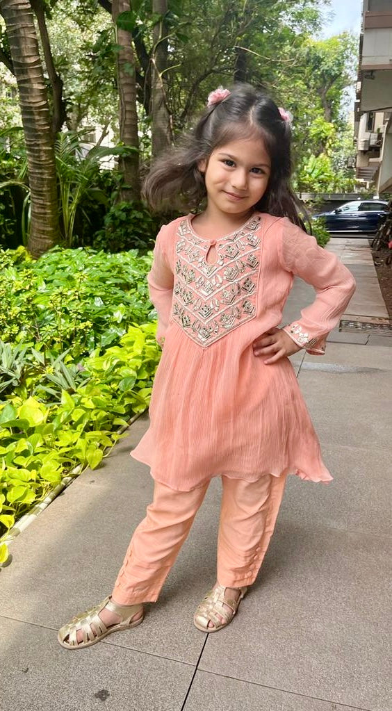 Pretty peach minor work tunic set