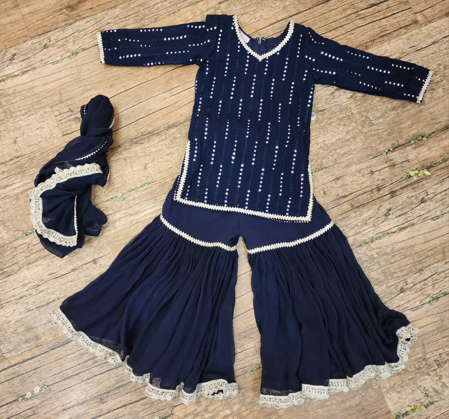 Dark blue mirror work sharara set