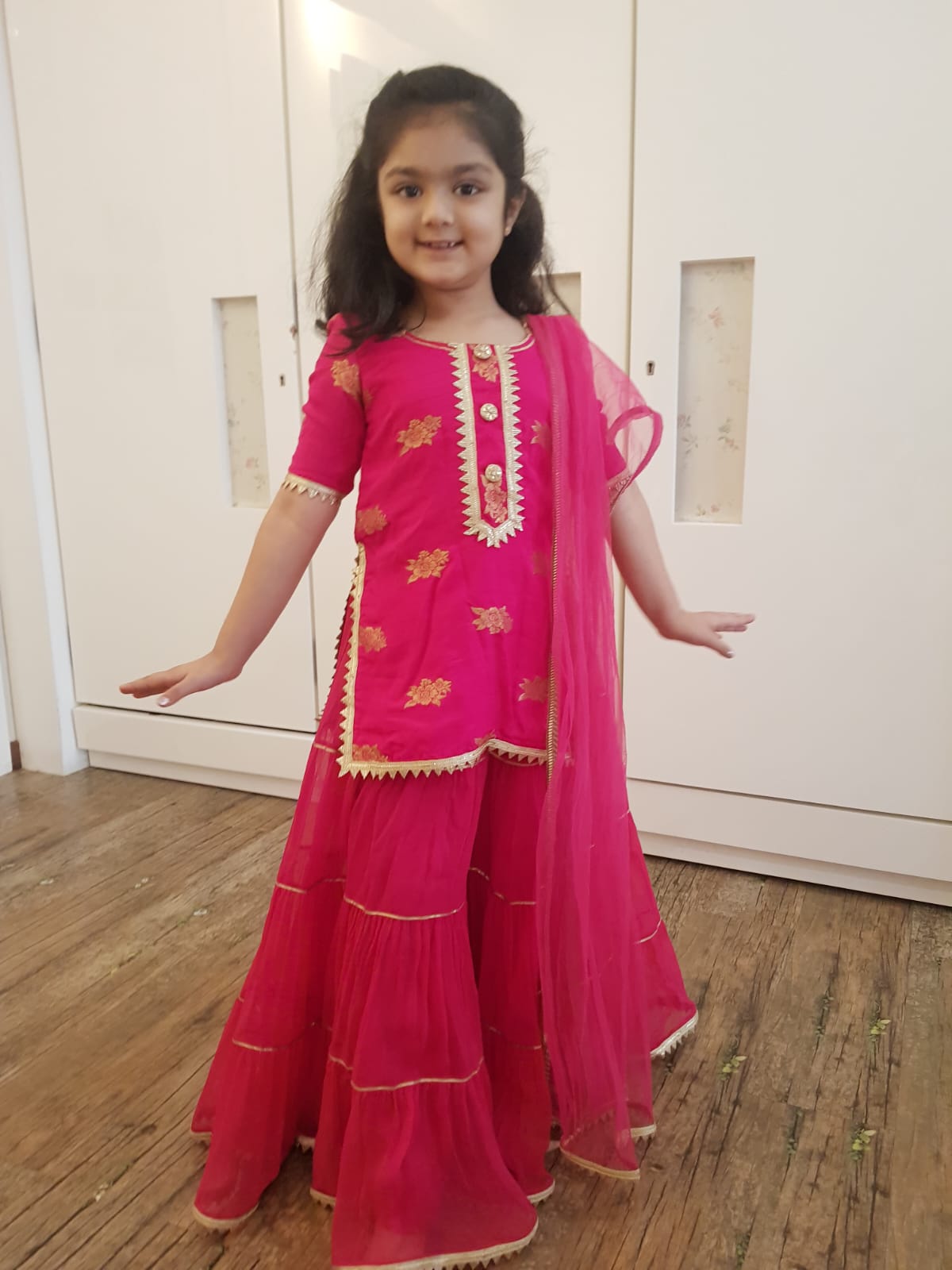 Hot pink benarasi kurta and palazzo set