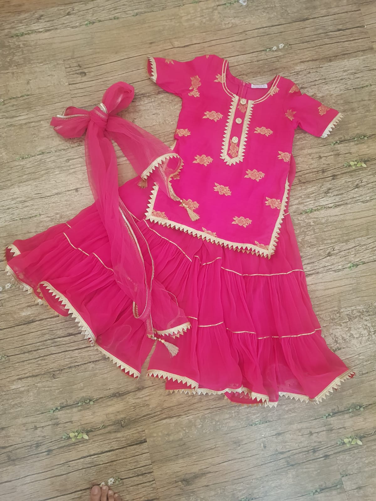 Hot pink benarasi kurta and palazzo set