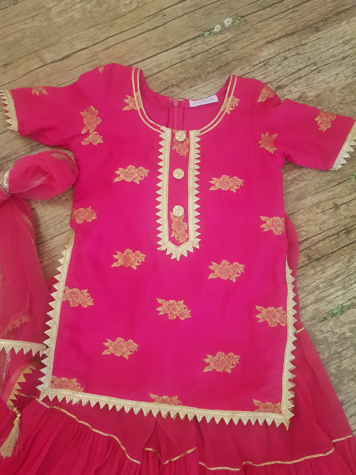 Hot pink benarasi kurta and palazzo set