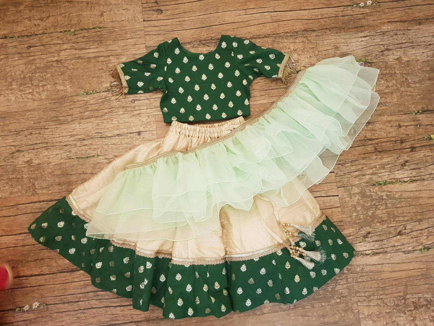 Bottle green benarasi lehenga set