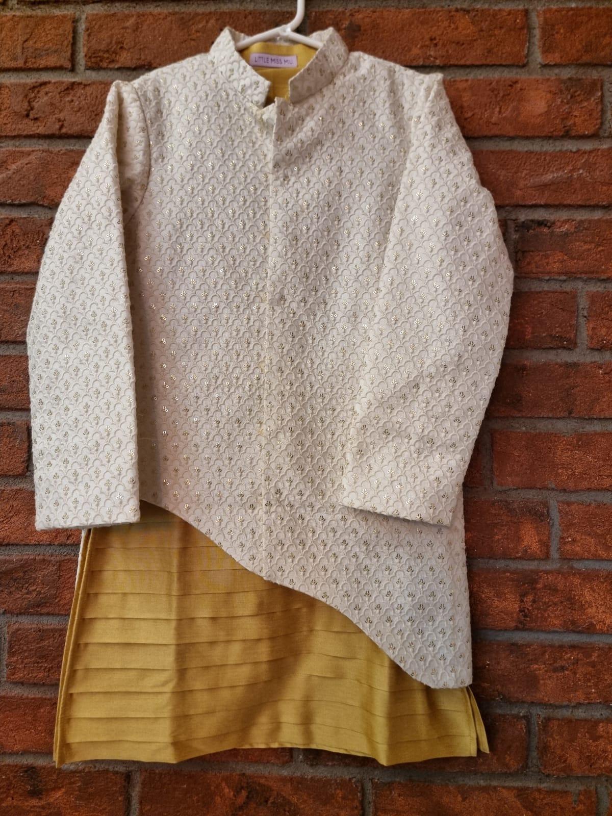 Asymetrical off white chikankari sherwani set