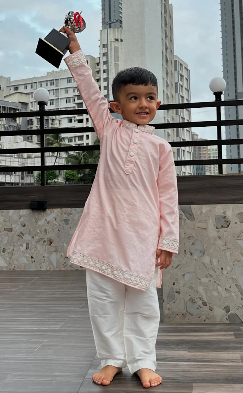Sweet baby pink and cream gota kurta set