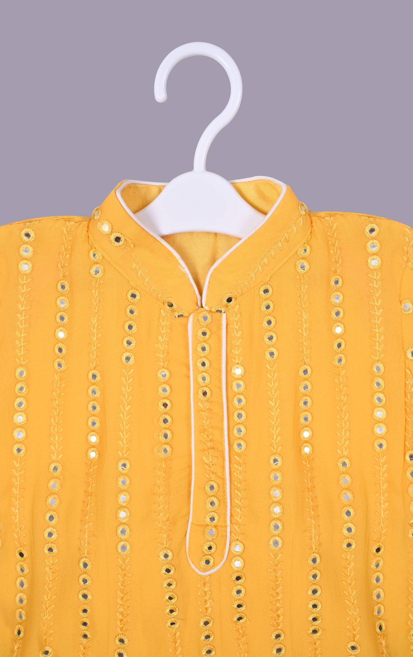 Beaming mango yellow mirror work kurta and white pyjama set