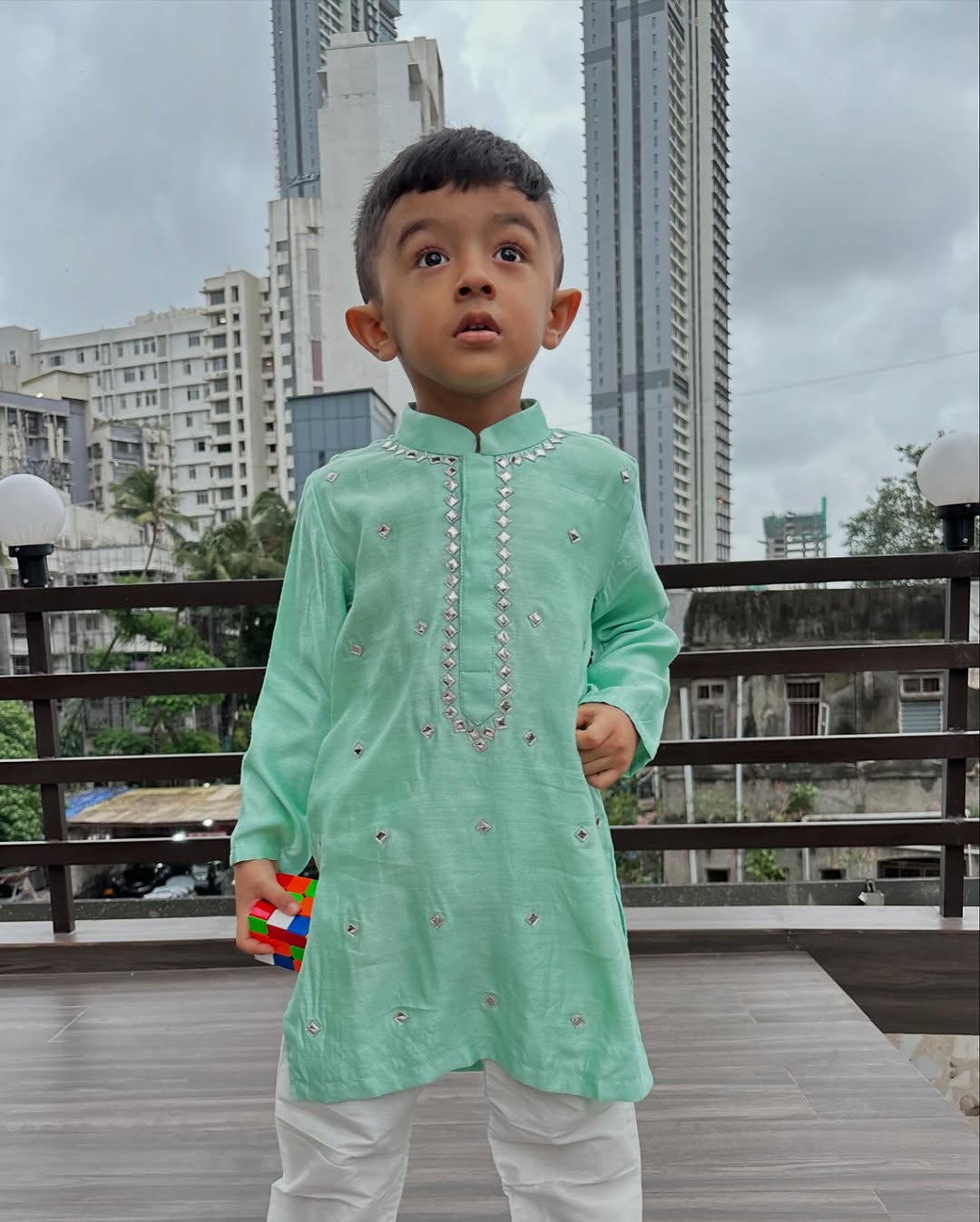 Sea green silk kurta set