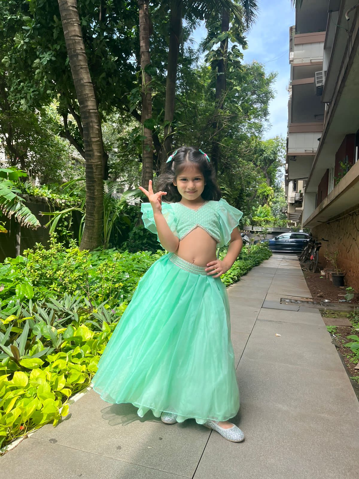 Resplendent green chikankari lehenga set
