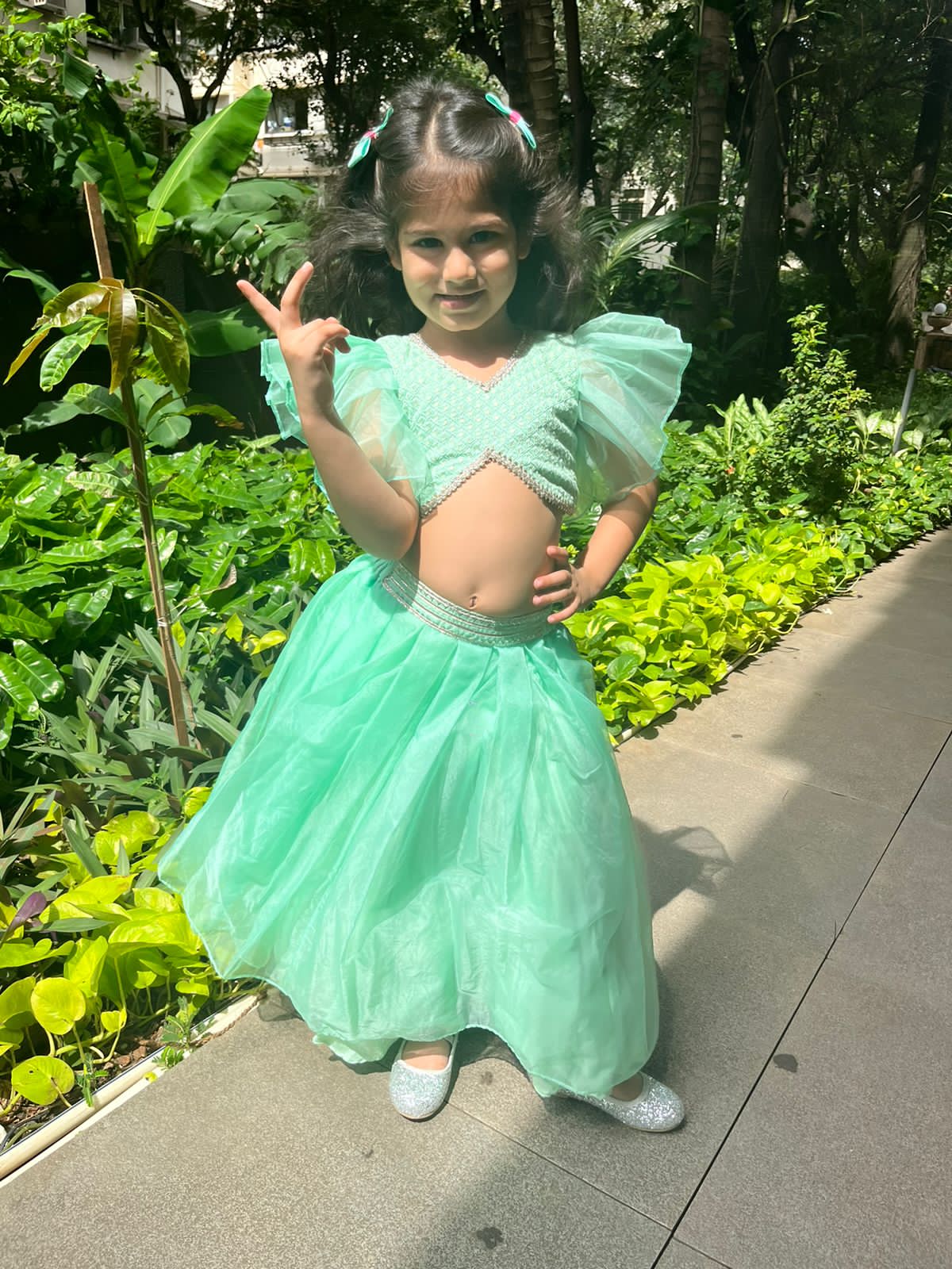 Resplendent green chikankari lehenga set