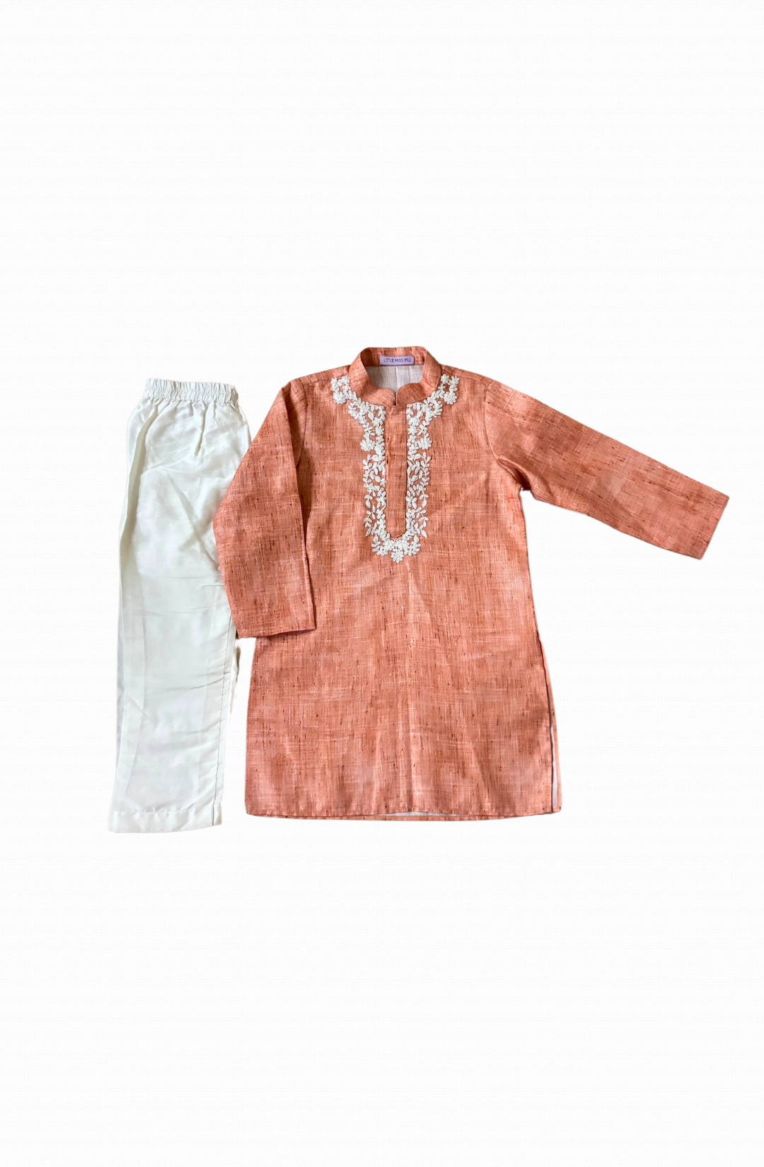Smart peach linen khadi kurta set