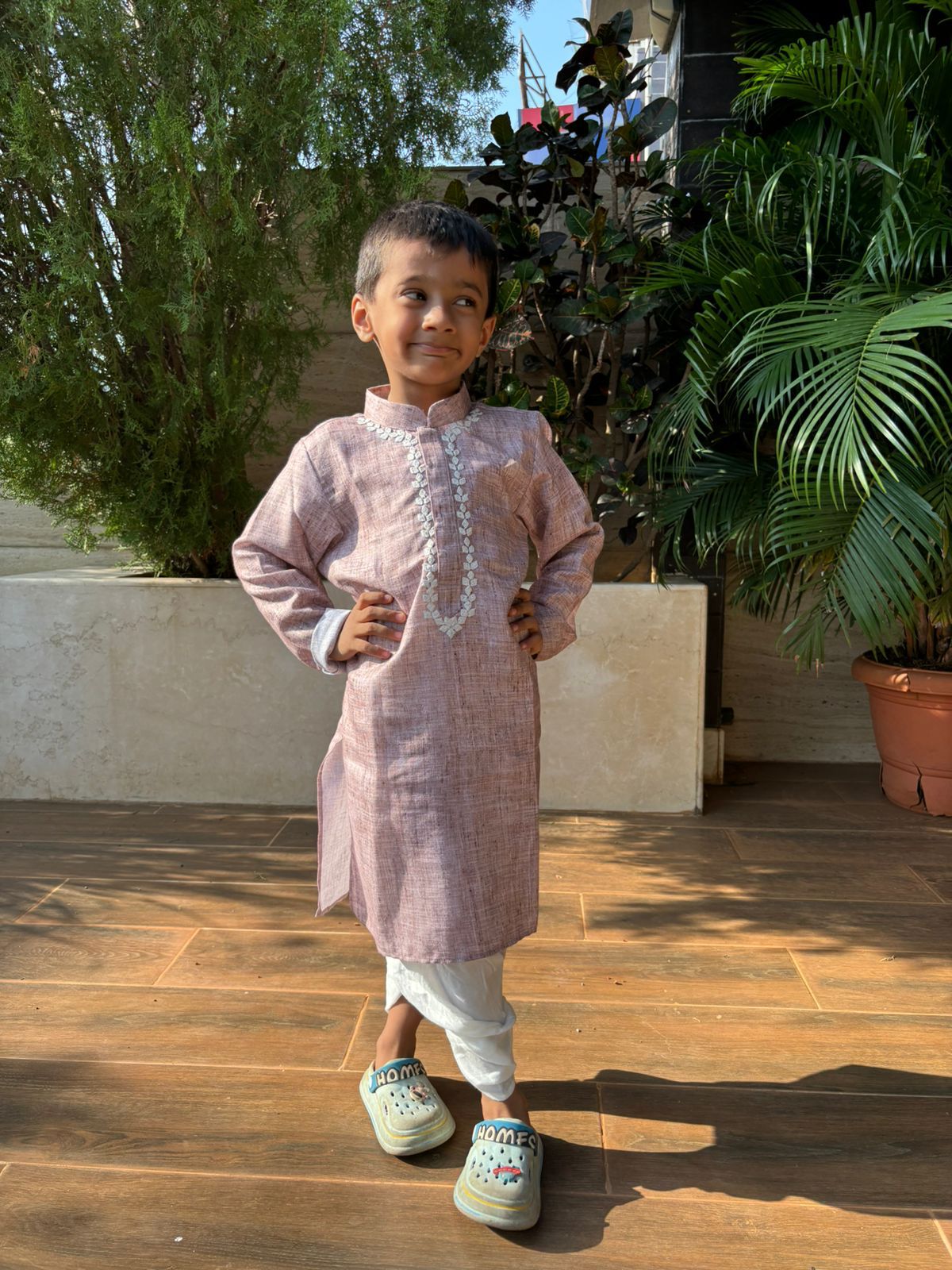 Smart light purple linen khadi kurta set