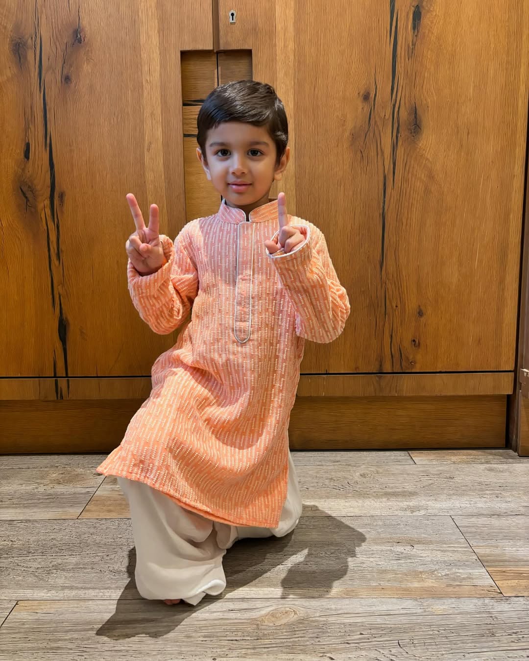 Elegant peach chikankari kurta set