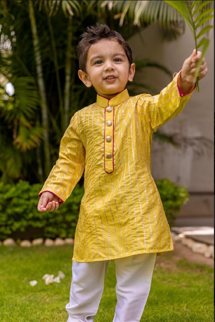 Shining yellow gota lines kurta set