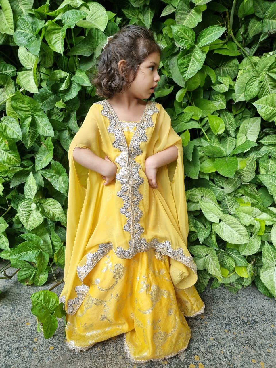 Lovely yellow lehenga set with cape