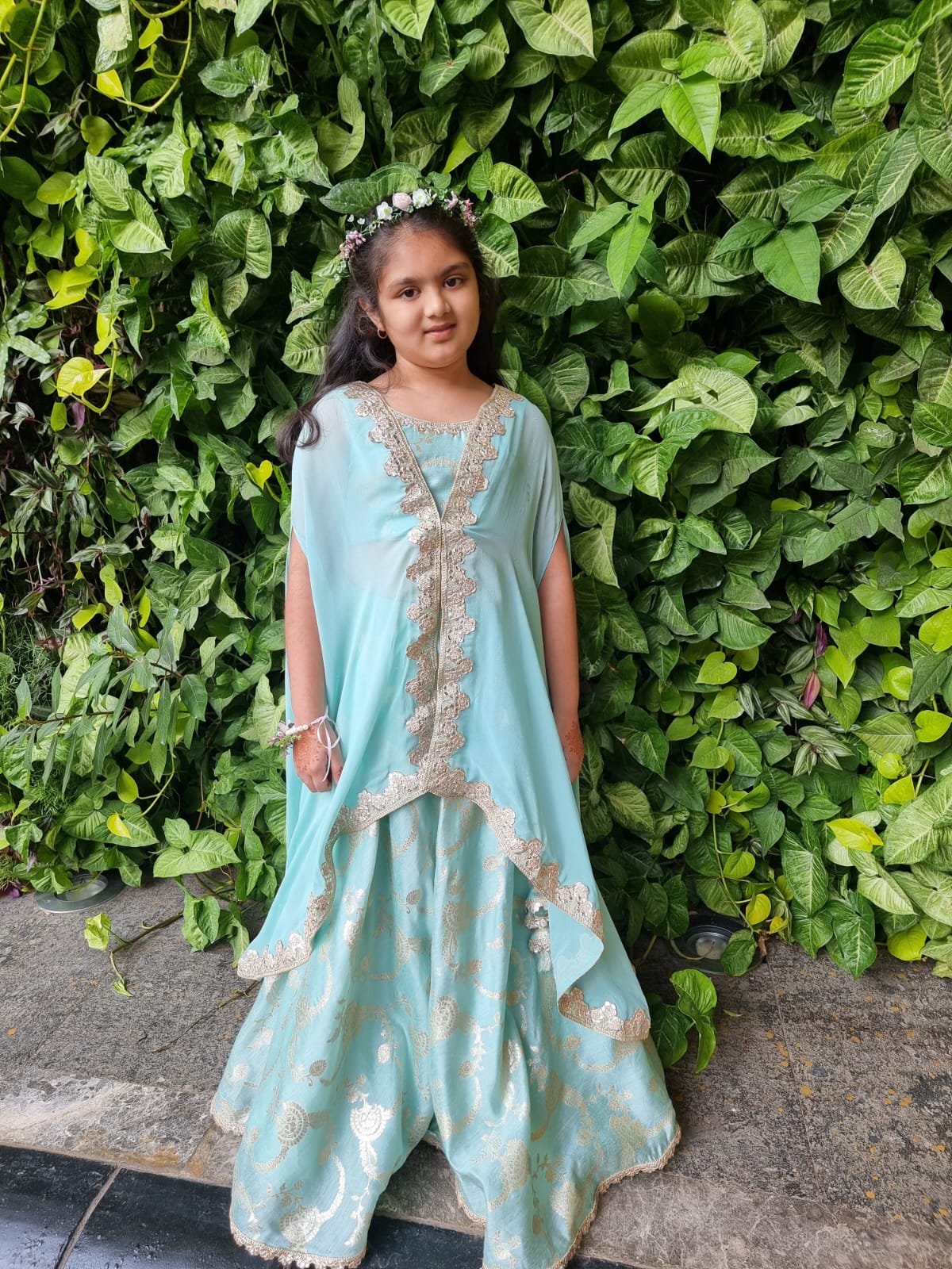 Seagreen benarasi lehenga and matching cape set