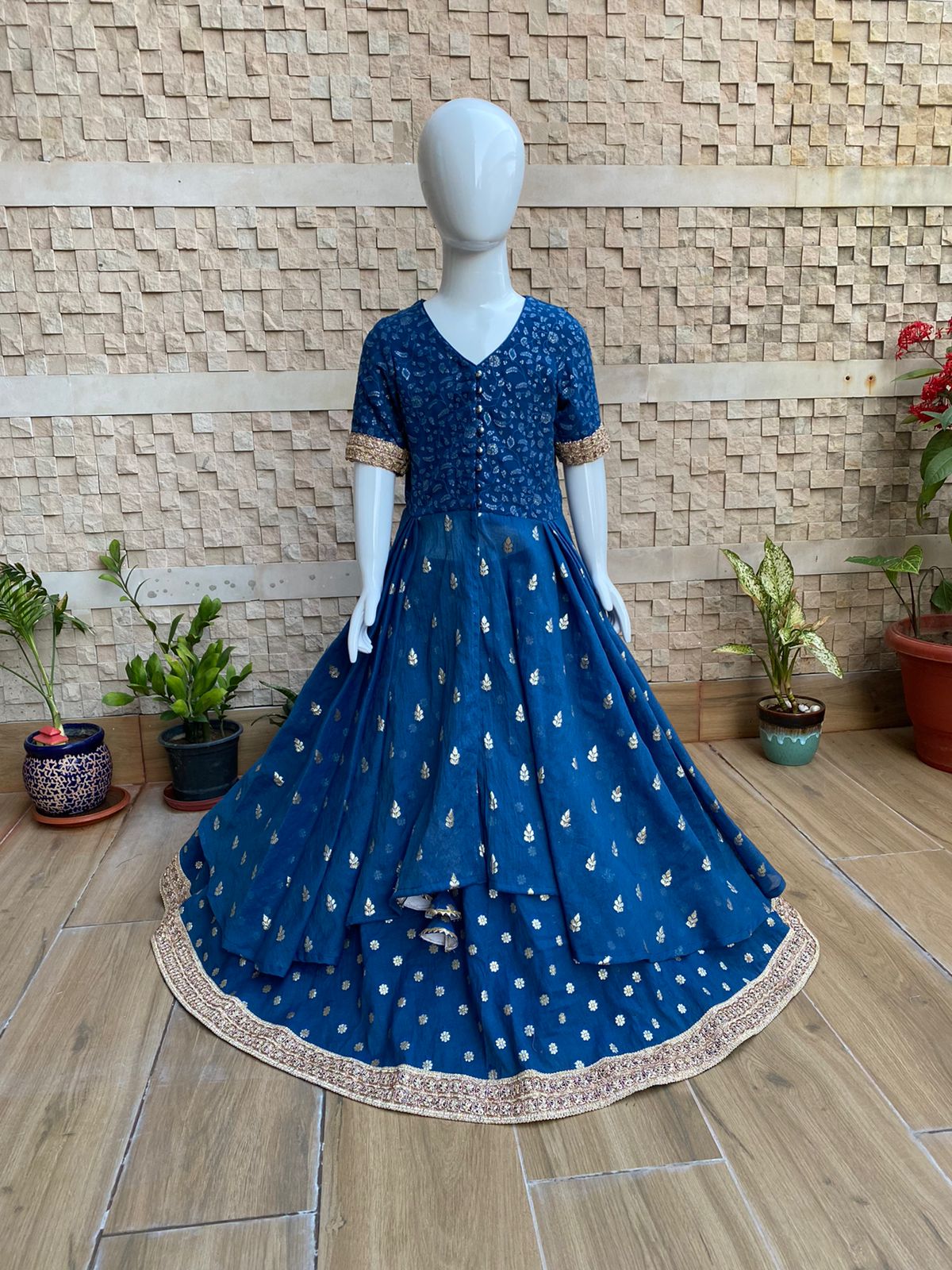 Midnight blue jacket style chanderi lehenga set