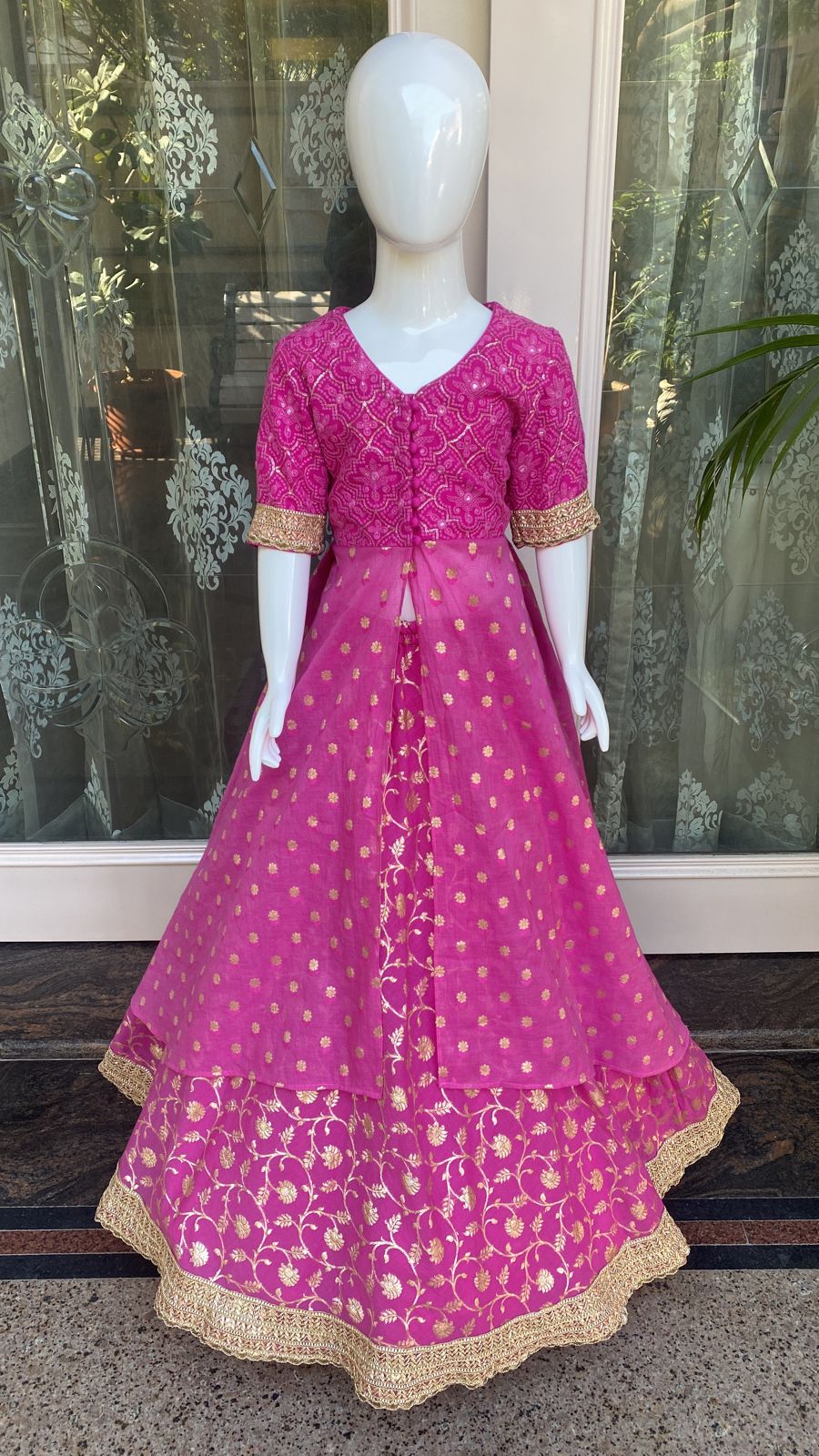 Purple jacket style chanderi lehenga set