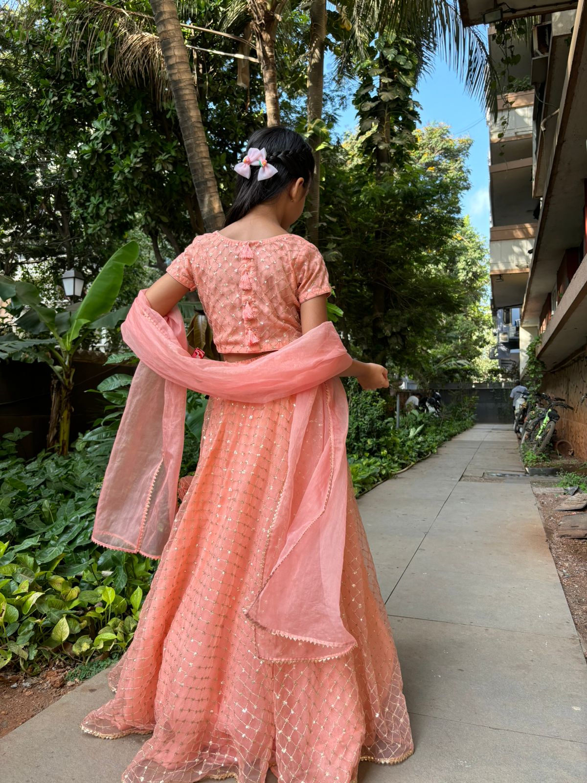 Pretty peach organza lehenga set