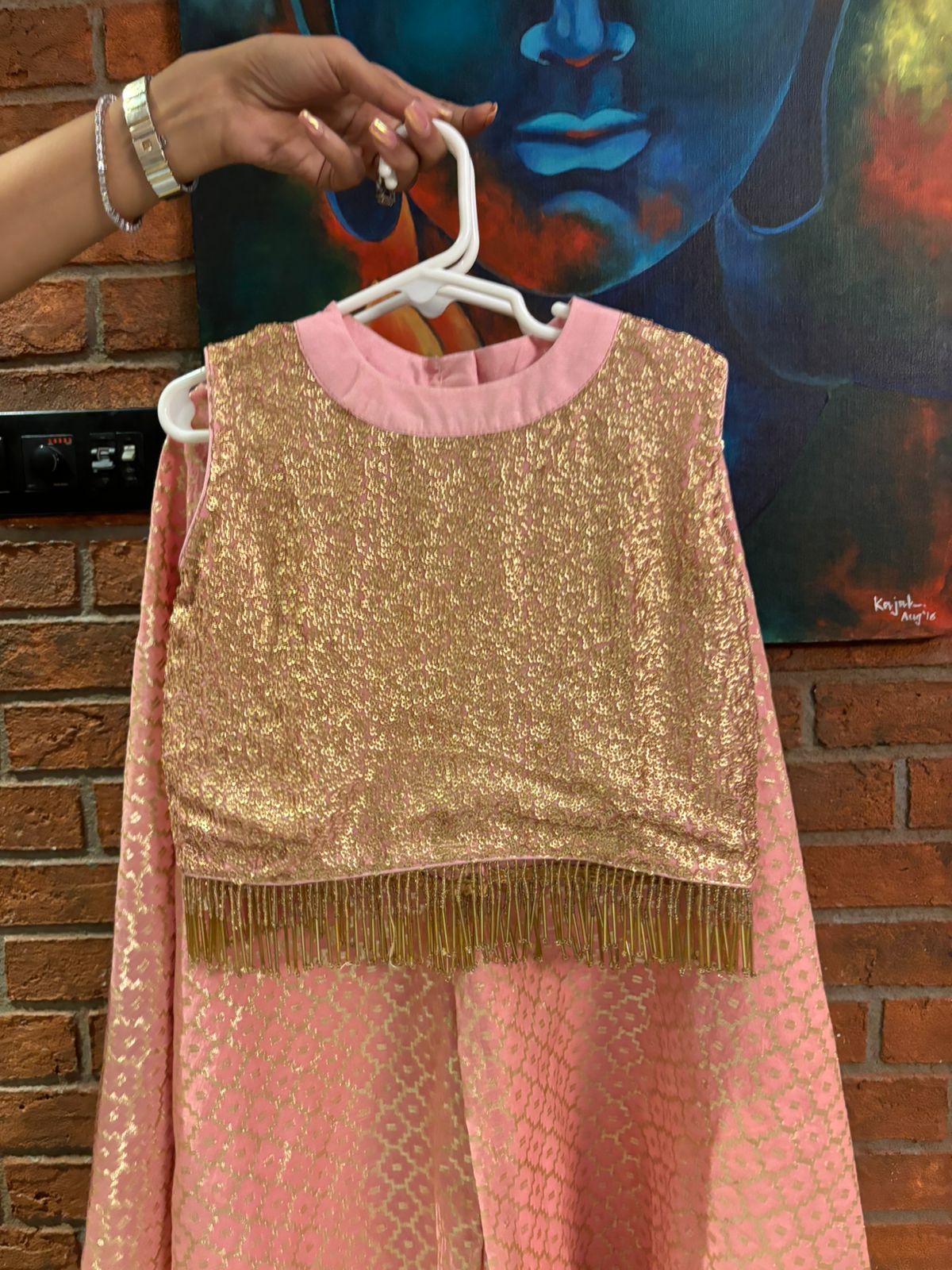 Peach benarasi sequins palazzo set