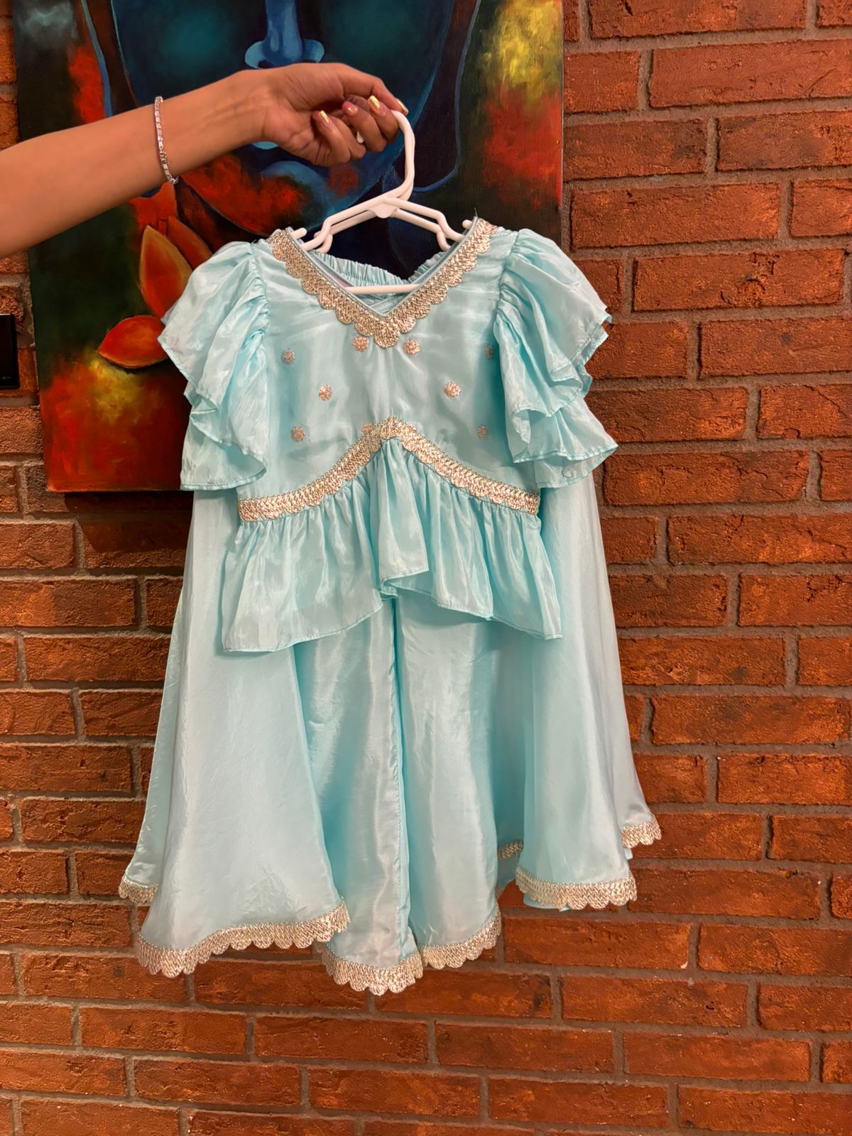 Sky blue silk palazzo set
