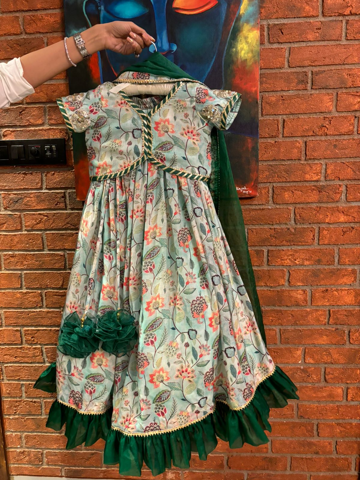 Muslin aqua blue printed lehenga set