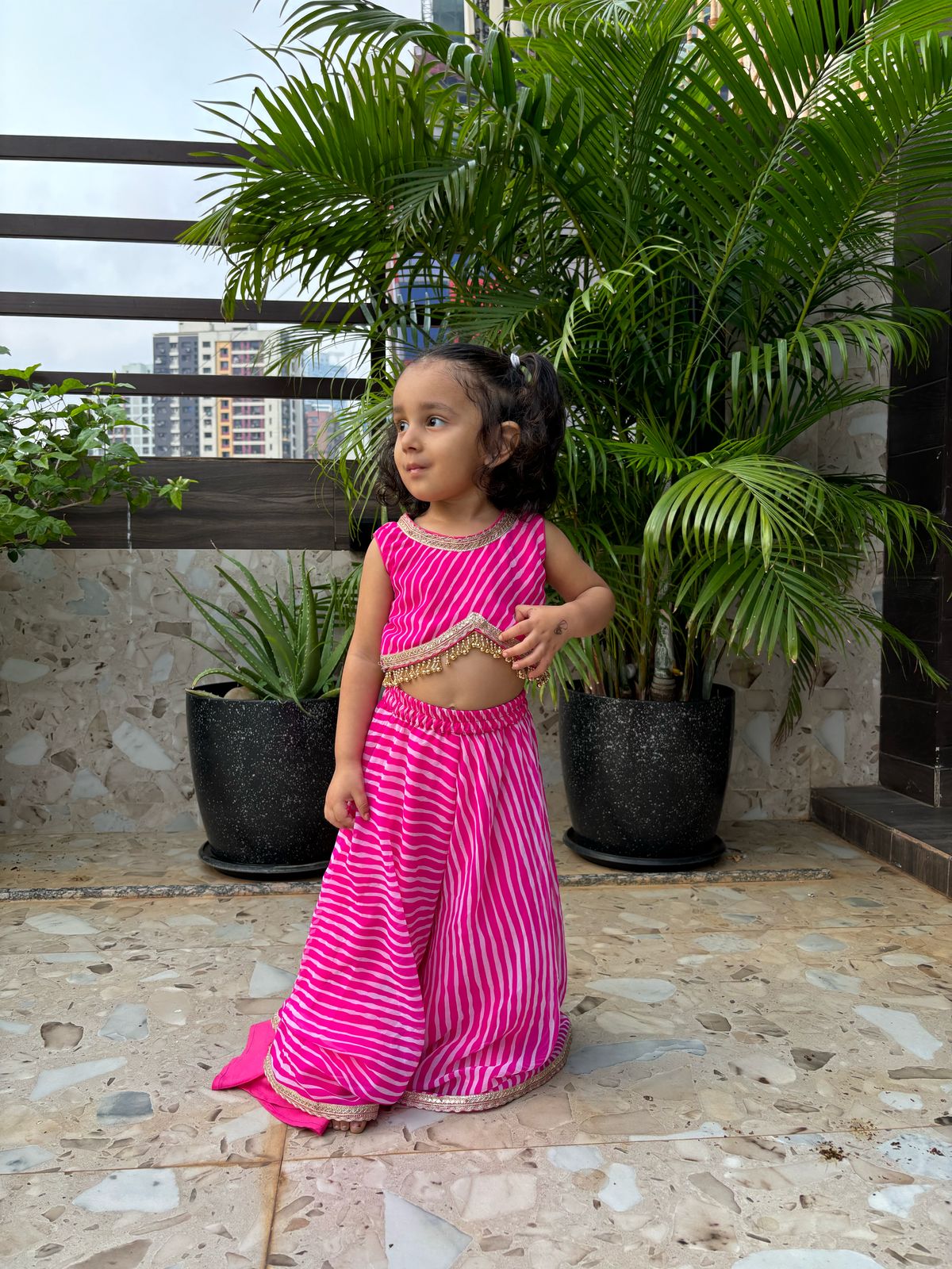 Hot pink leheriya palazzo set