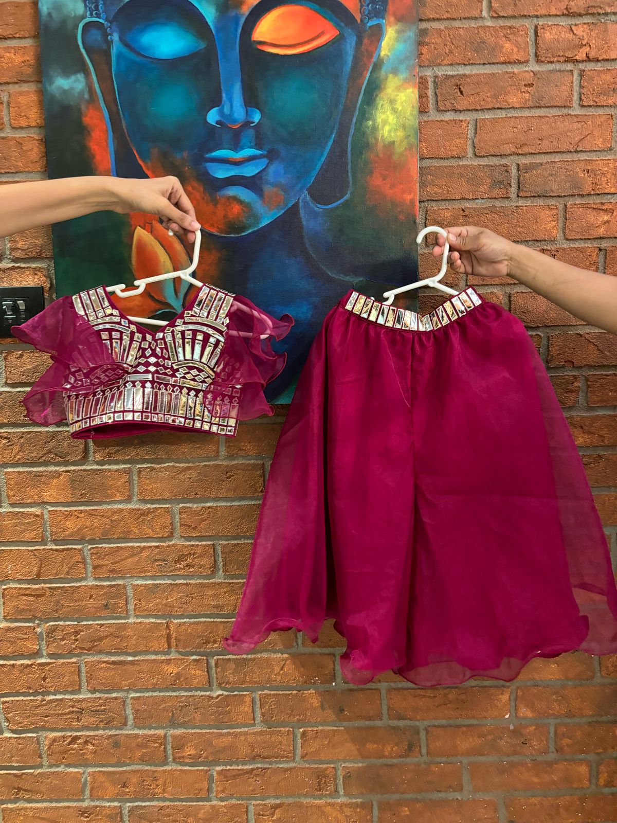 Dark pink minor work lehenga set