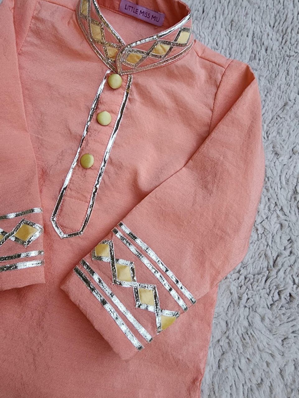 Beautiful peach and lemon gota kurta set