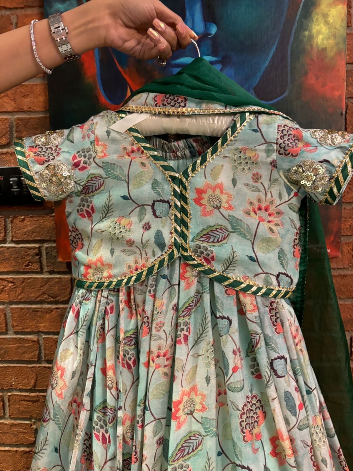 Muslin aqua blue printed kurta set