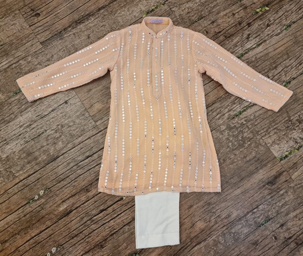 Smart peach mirror work kurta set