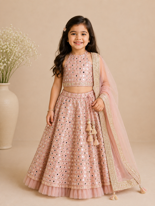 Ice pink mirror and sequins lehenga set
