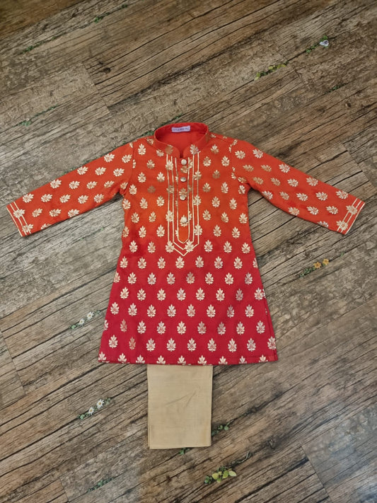 Orange and red shaded benarasi kurta