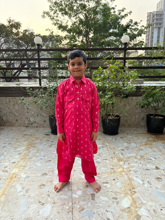 Hot pink benarasi pathani set