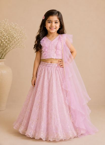 Lilac floral jaal lehenga set