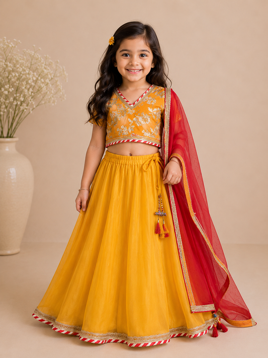 Orange benarasi lehenga set