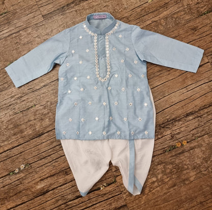 Powder blue mirror work kurta set